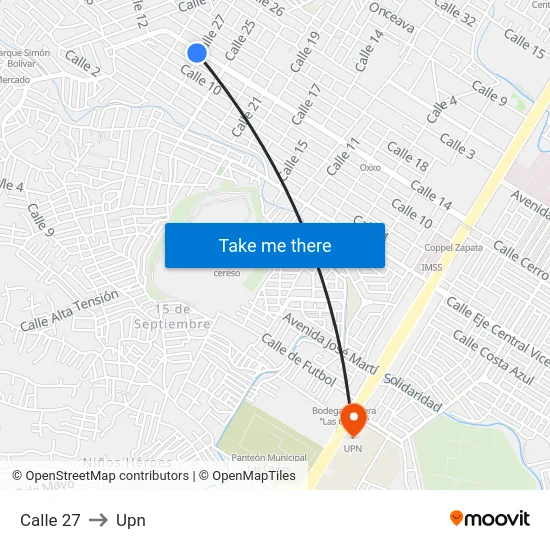 Calle 27 to Upn map