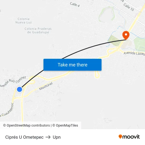Ciprés U Ometepec to Upn map
