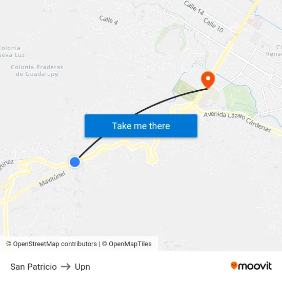 San Patricio to Upn map