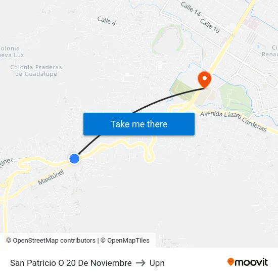 San Patricio O 20 De Noviembre to Upn map