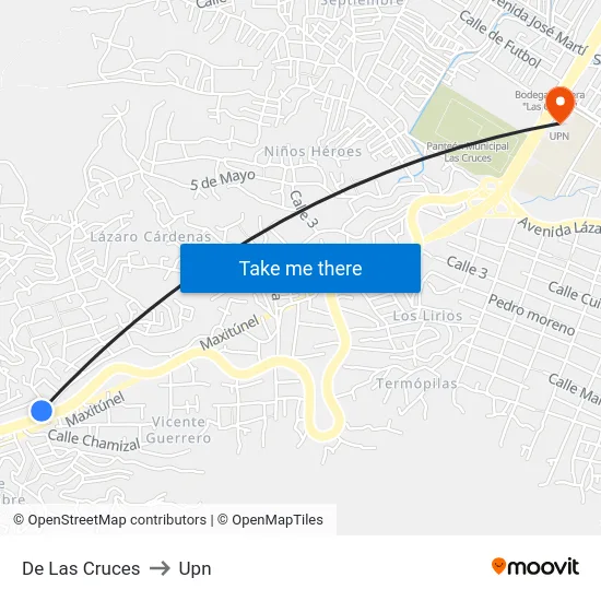 De Las Cruces to Upn map