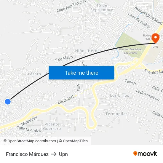 Francisco Márquez to Upn map