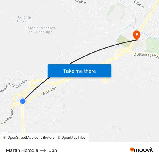 Martín Heredia to Upn map