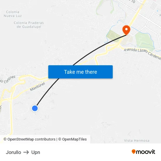 Jorullo to Upn map