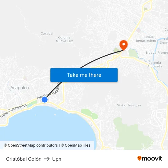 Cristóbal Colón to Upn map