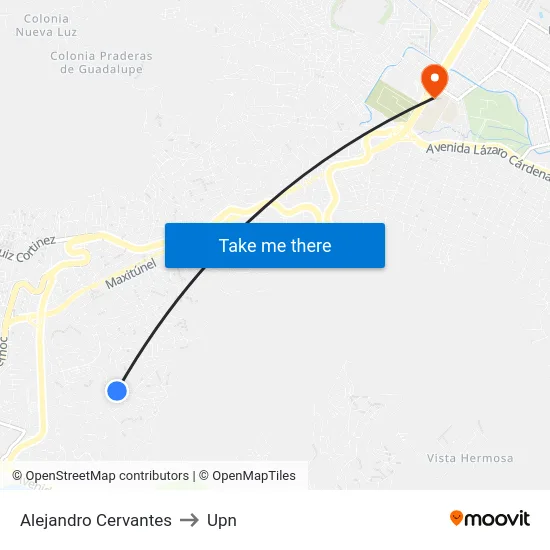 Alejandro Cervantes to Upn map
