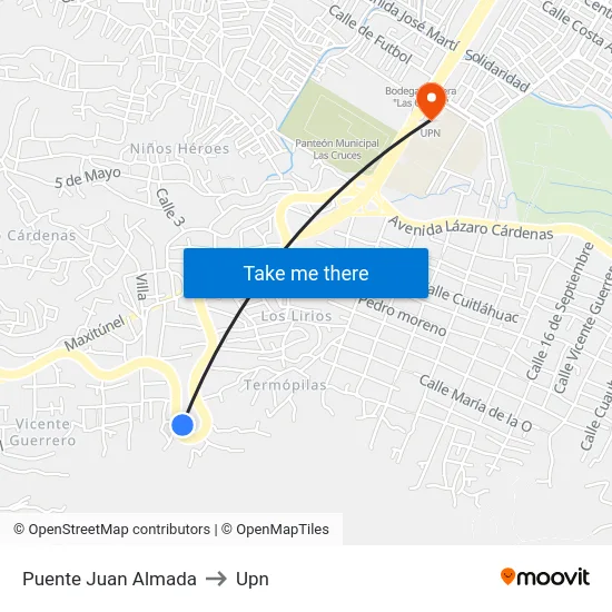 Puente Juan Almada to Upn map