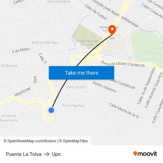 Puente La Tolva to Upn map