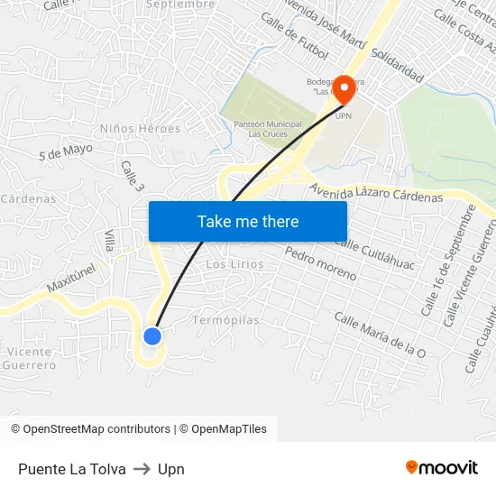Puente La Tolva to Upn map