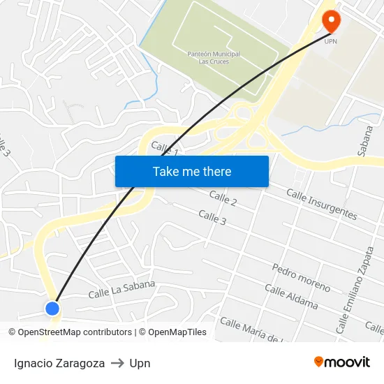 Ignacio Zaragoza to Upn map