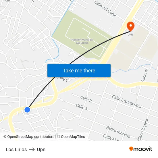 Los Lírios to Upn map