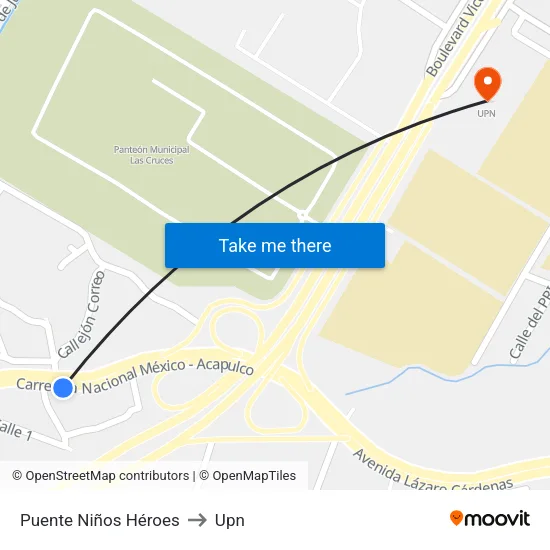 Puente Niños Héroes to Upn map