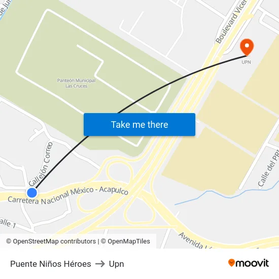 Puente Niños Héroes to Upn map