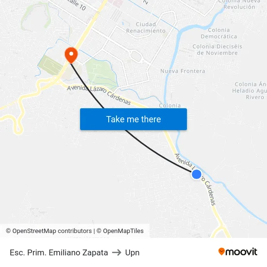 Esc. Prim. Emiliano Zapata to Upn map