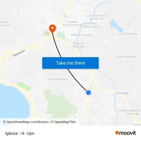 Iglesia to Upn map