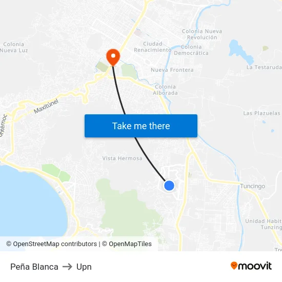 Peña Blanca to Upn map