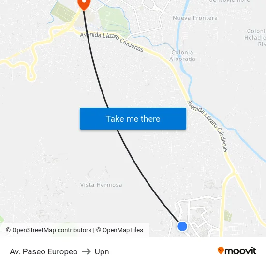 Av. Paseo Europeo to Upn map