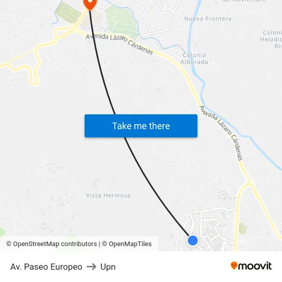 Av. Paseo Europeo to Upn map