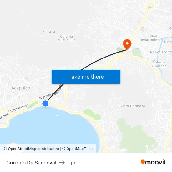Gonzalo De Sandoval to Upn map