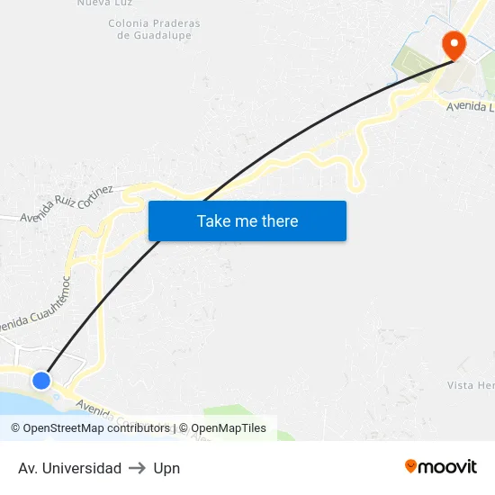 Av. Universidad to Upn map