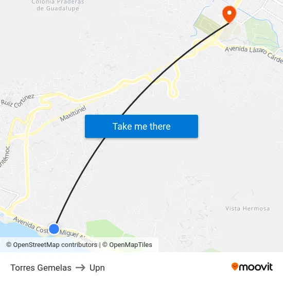 Torres Gemelas to Upn map