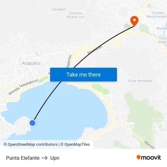 Punta Elefante to Upn map