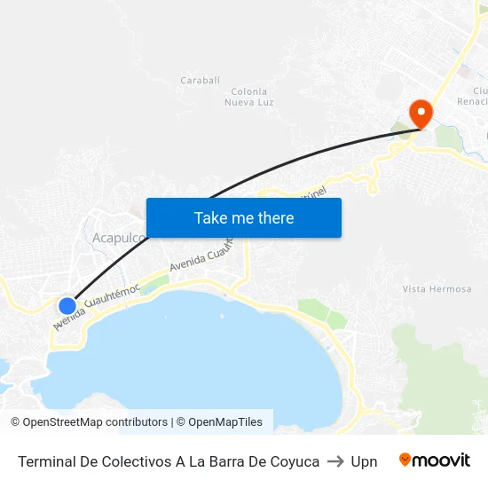 Terminal De Colectivos A La Barra De Coyuca to Upn map