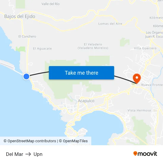 Del Mar to Upn map