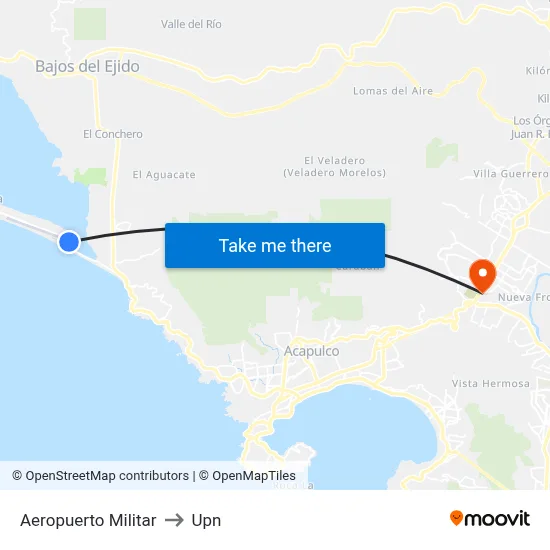 Aeropuerto Militar to Upn map