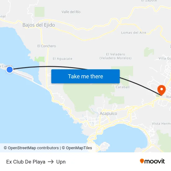 Ex Club De Playa to Upn map
