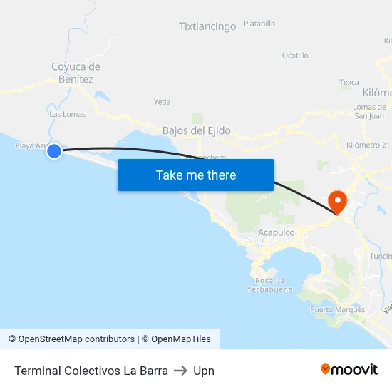 Terminal Colectivos La Barra to Upn map