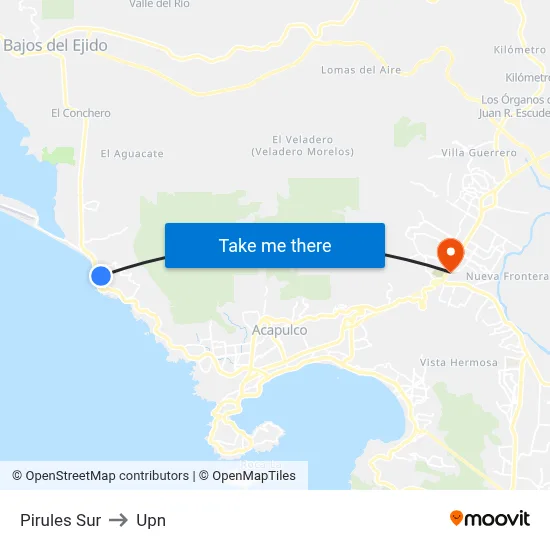 Pirules Sur to Upn map