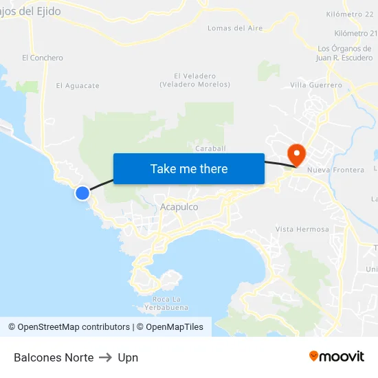 Balcones Norte to Upn map