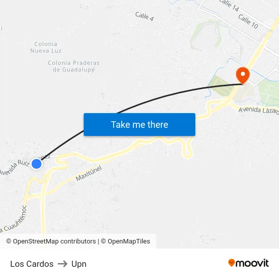 Los Cardos to Upn map