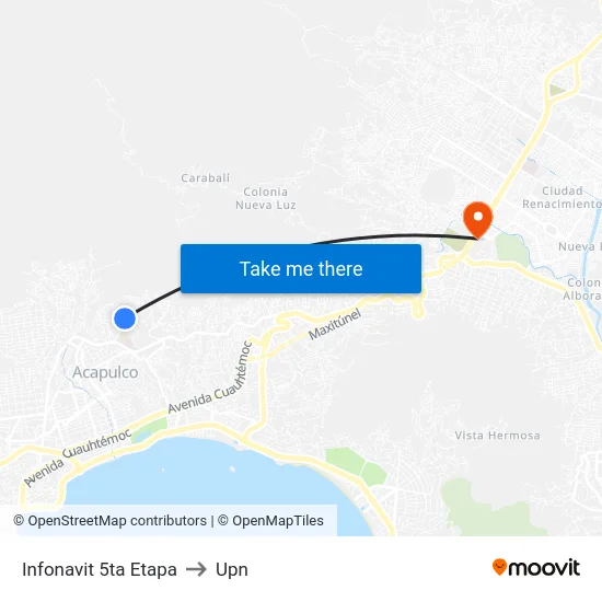Infonavit 5ta Etapa to Upn map