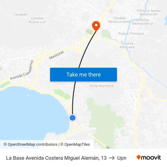 La Base Avenida Costera Miguel Alemán, 13 to Upn map