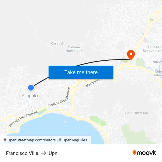 Francisco Villa to Upn map