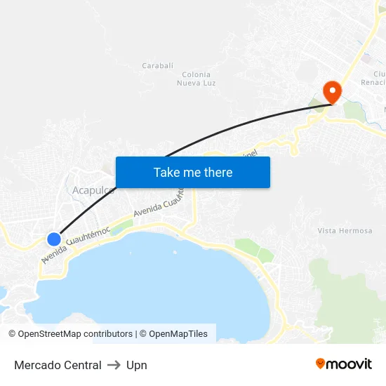 Mercado Central to Upn map