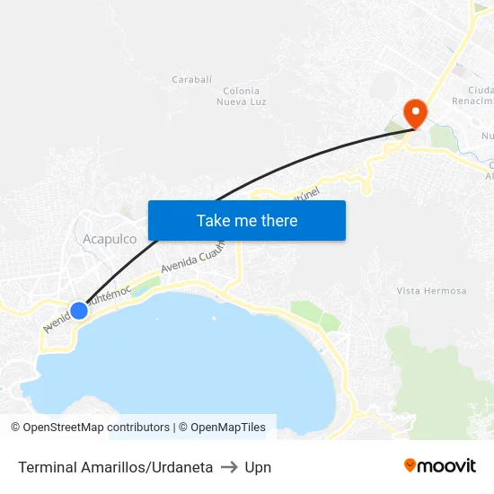 Terminal Amarillos/Urdaneta to Upn map