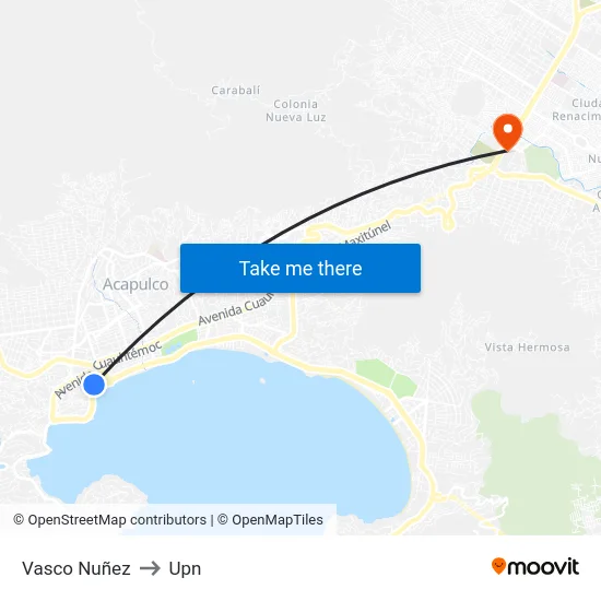 Vasco Nuñez to Upn map