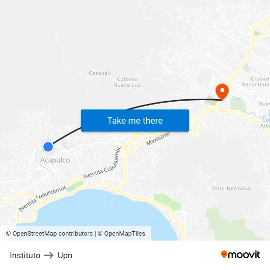 Instituto to Upn map