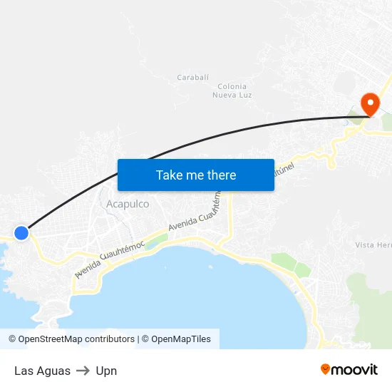 Las Aguas to Upn map