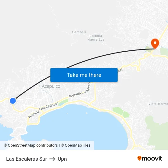 Las Escaleras Sur to Upn map
