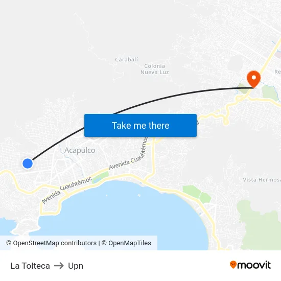 La Tolteca to Upn map