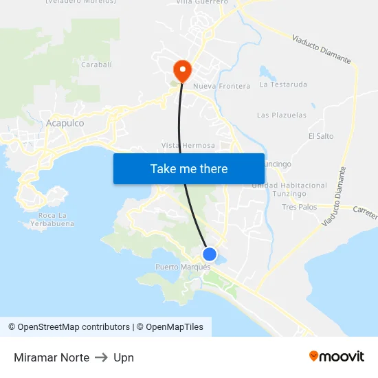 Miramar Norte to Upn map