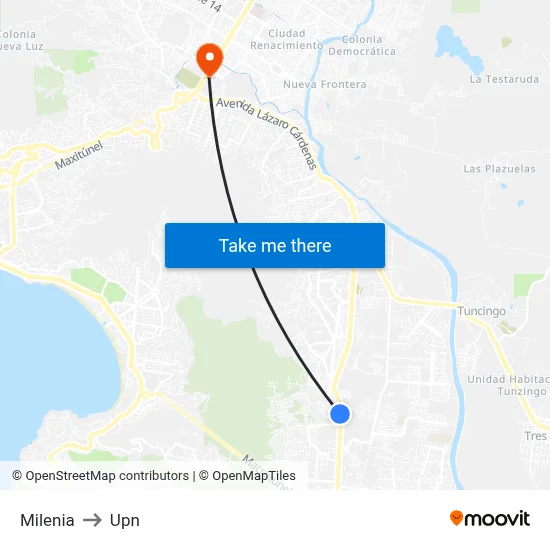 Milenia to Upn map