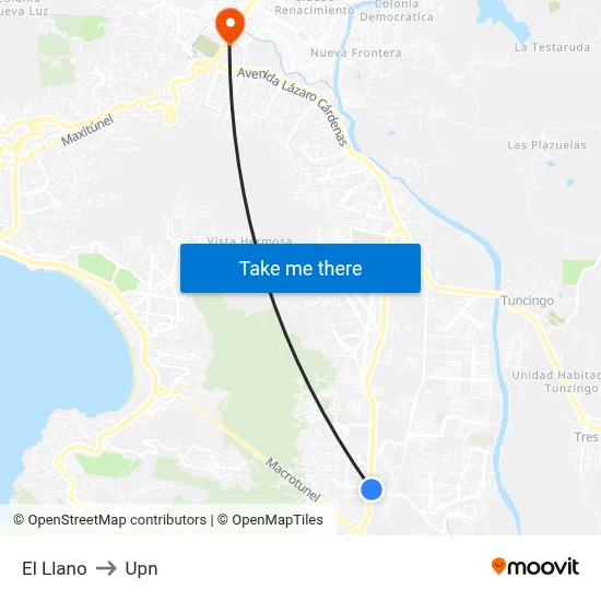 El Llano to Upn map