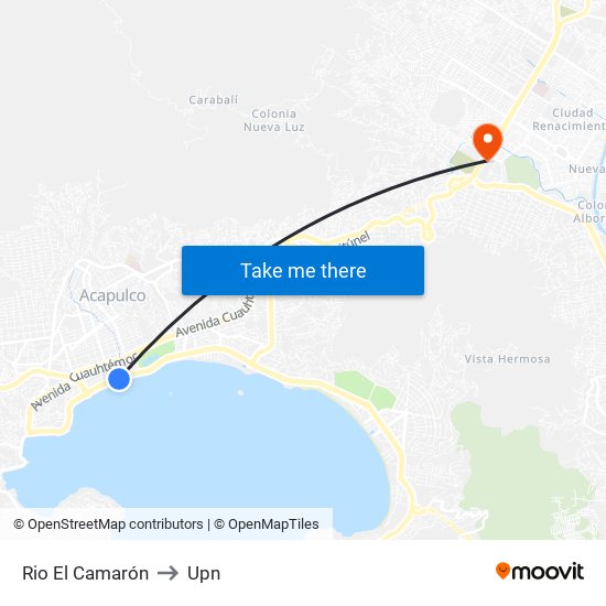 Rio El Camarón to Upn map