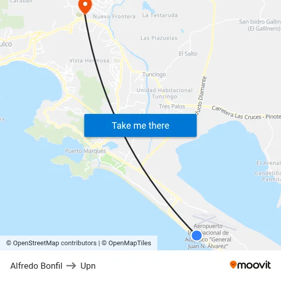 Alfredo Bonfil to Upn map