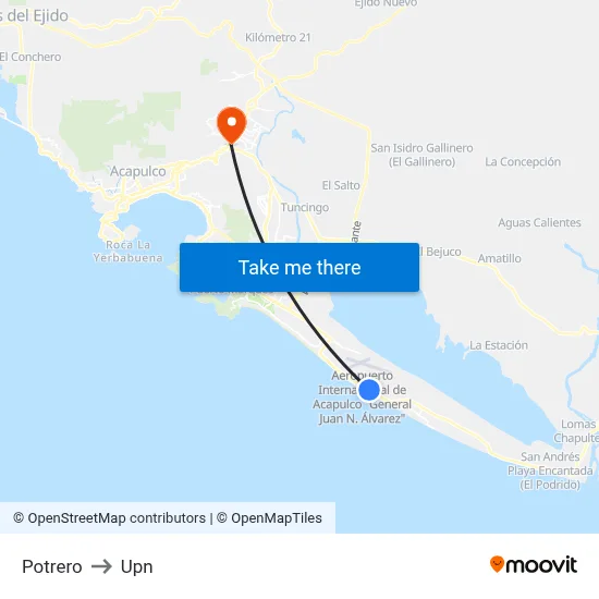 Potrero to Upn map